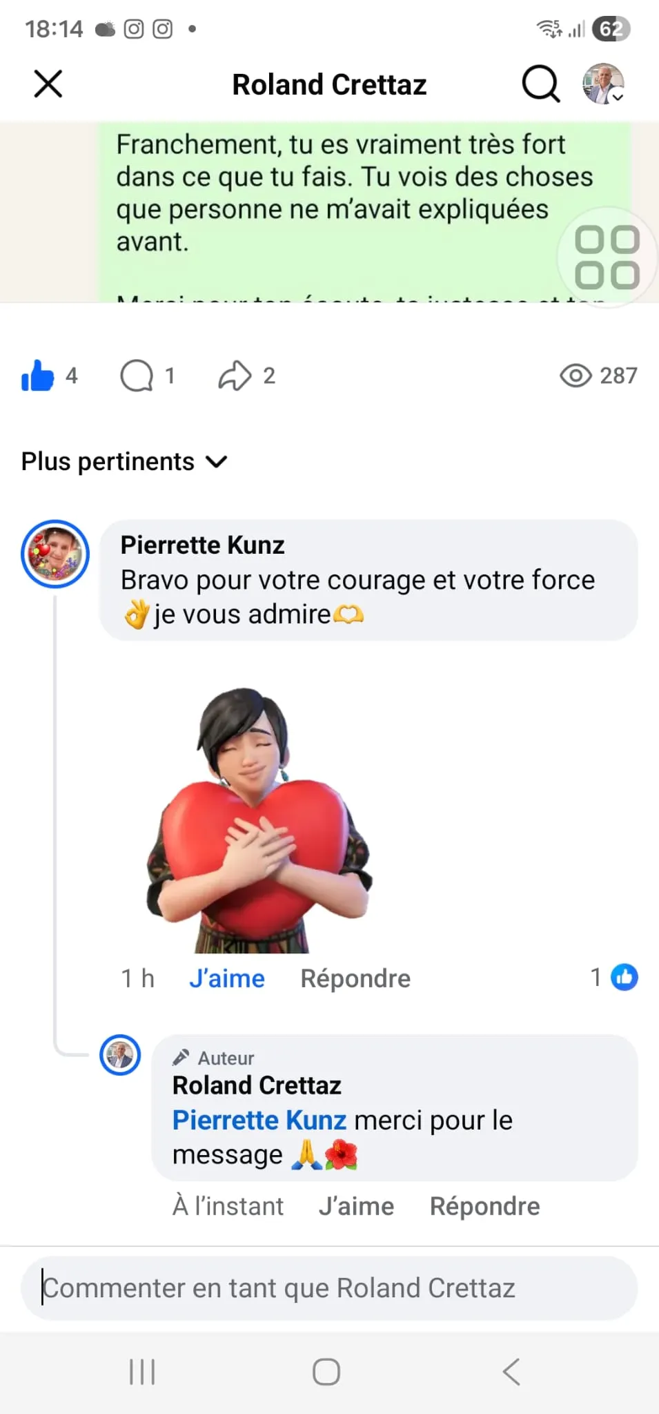 Témoignage Facebook